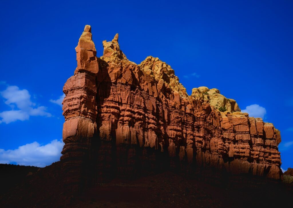 Sunset over red rock formations near Santa Fe