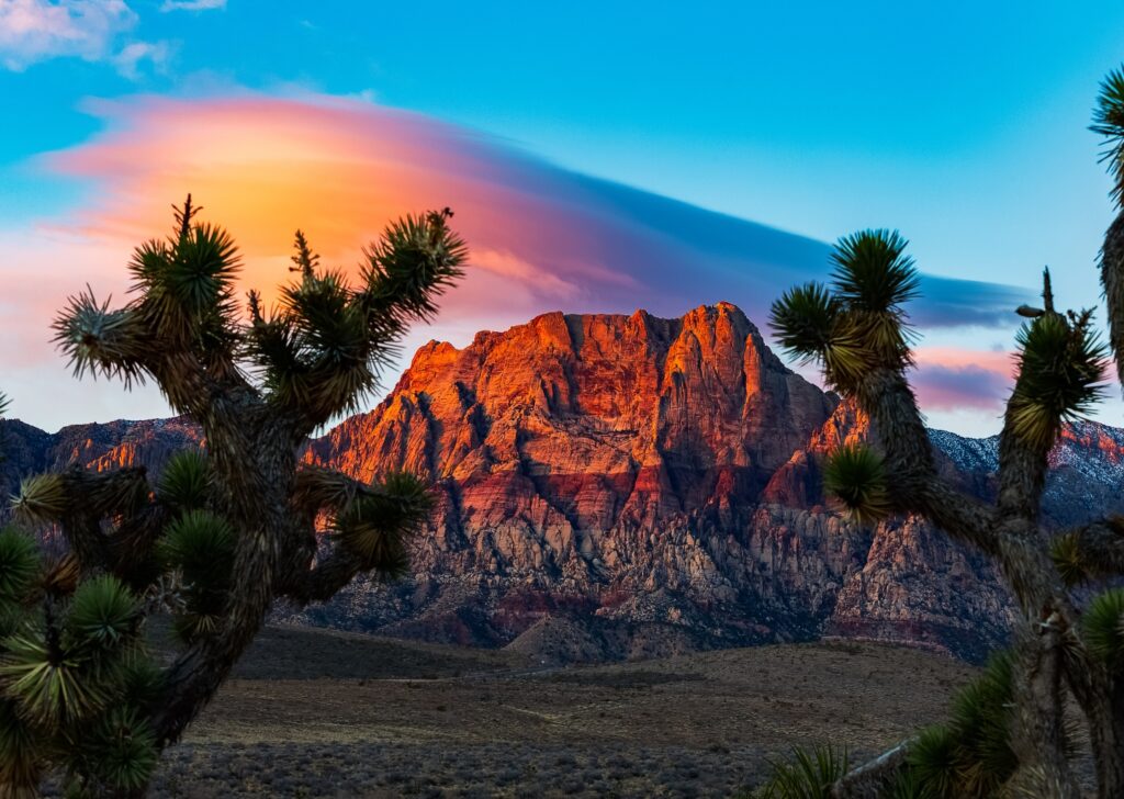 Sunrise over the red rock formations near Las Vegas
