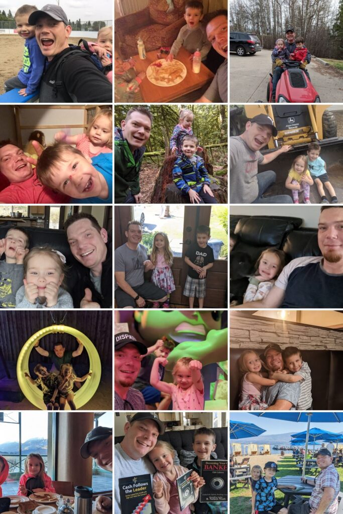 Richard Canfield being a family man with collage of images